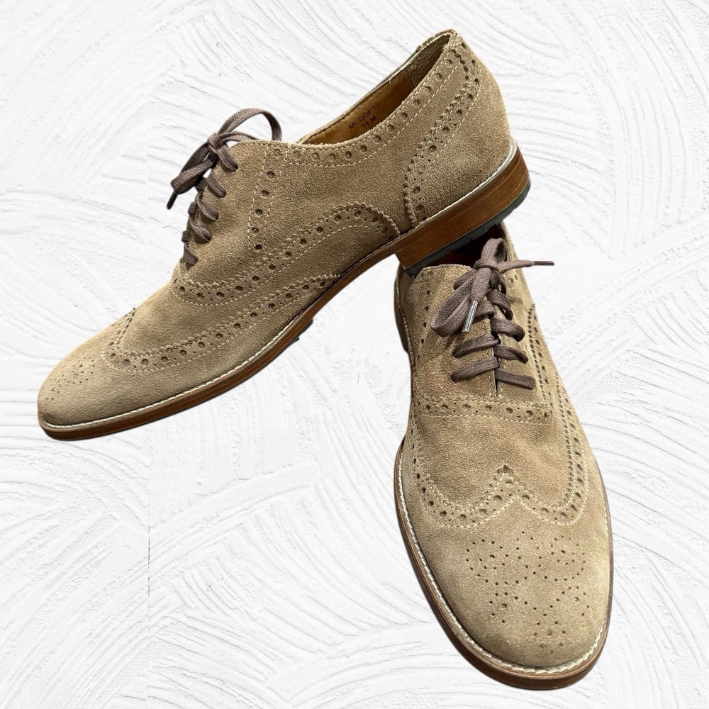 Peter Millar Dress Shoes Suede Leather Brogue Oxford Wingtip Tan Brown Mens 11M